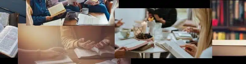 People studying with open books and coffee